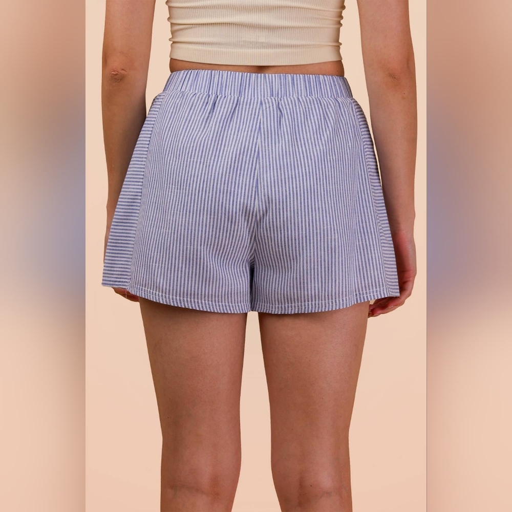 Very J Newim Blue White Striped High Waisted Shorts Fully Lined Pockets Boxer L - Picture 4 of 9
